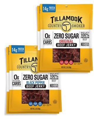 Tillamook Country Smoker Keto Friendly Zero Sugar Beef Jerky Variety Pack, Original &amp; Black Pepper, 2.2 Ounce (Pack of 4)
