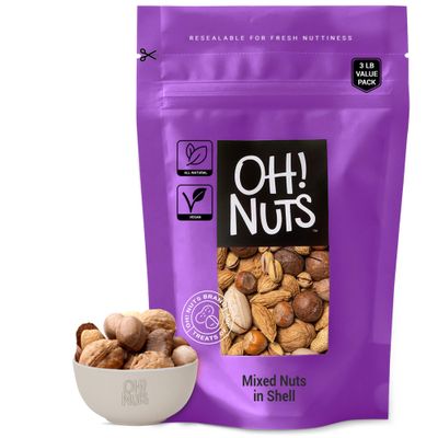 Mixed Nuts in Shell  Raw - 100% Natural  3 lb  Jumbo-Sized Premium Shelled Nuts  Packed in New York Zip-Seal Bag for Exceptional Freshness by Oh Nuts