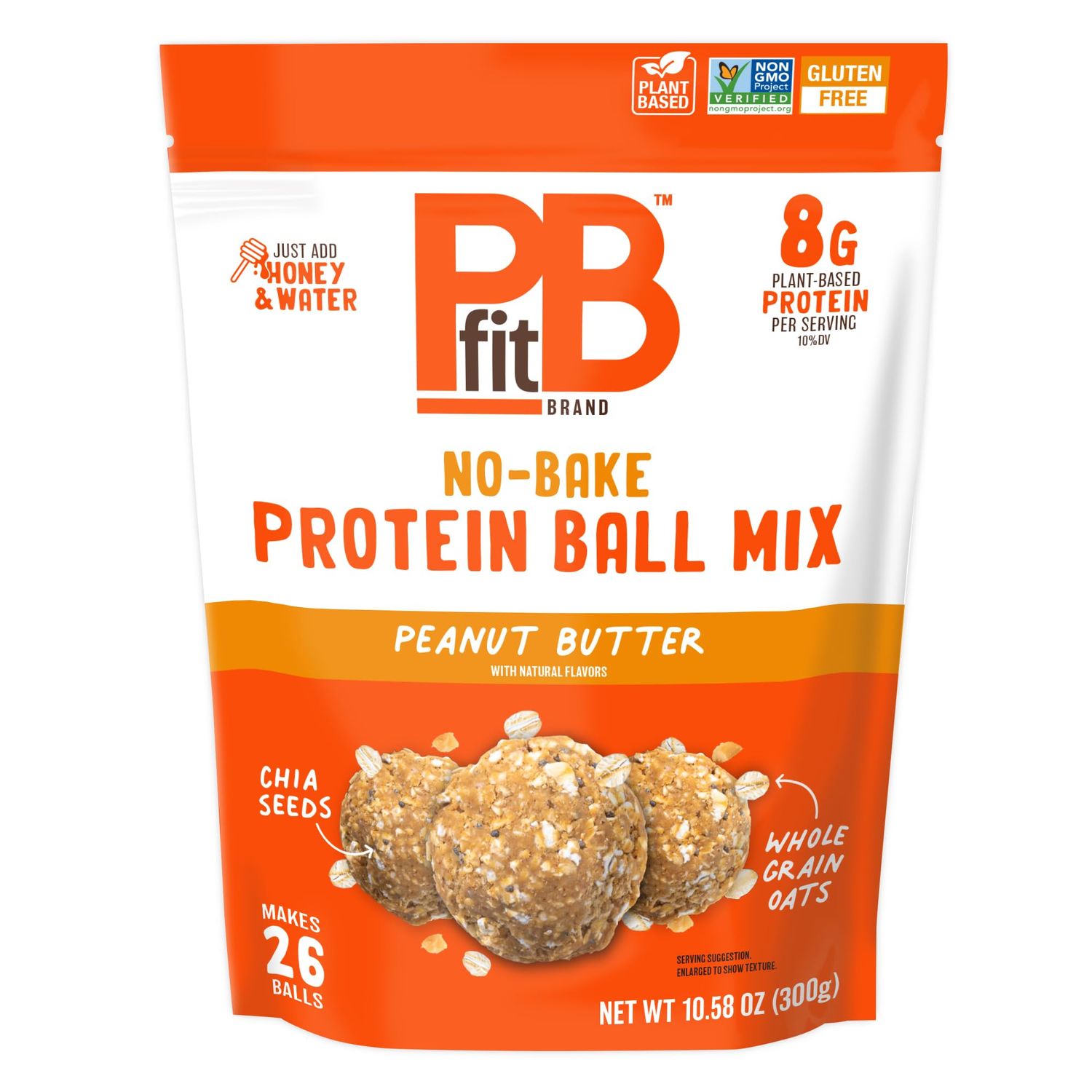 PBfit No Bake Peanut Butter Protein Ball Mix, 8g Protein, Made with Chia Seeds &amp; Whole Grain Oats, Gluten Free, Vegan Snacks, 10.58 Oz Bag