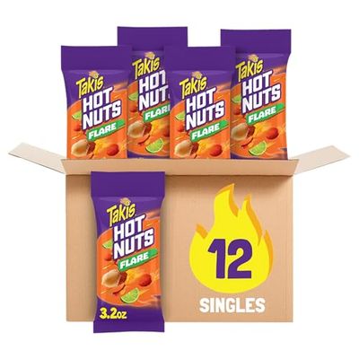 Takis Flare Hot Nuts 12 pc / 3.2 oz Snack Size Box, Chili Pepper &amp; Lime Flavored Medium Spicy Double-Crunch Peanuts