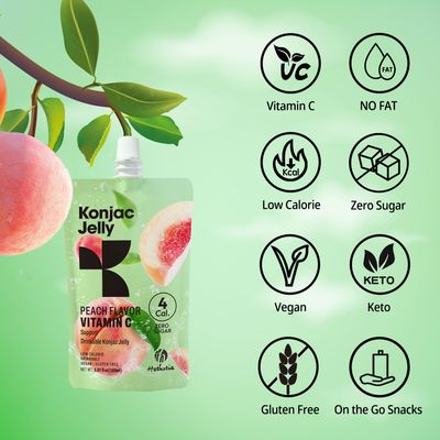 Hethstia Konjac Jelly Peach Flavor, Drinkable Peach Jelly Squeeze Pouches, 0 Sugar, 4 Calories, Keto, Vegan, Gluten-Free, Vitamin C Healthy Snacks &amp; Gifts, 10 Packs