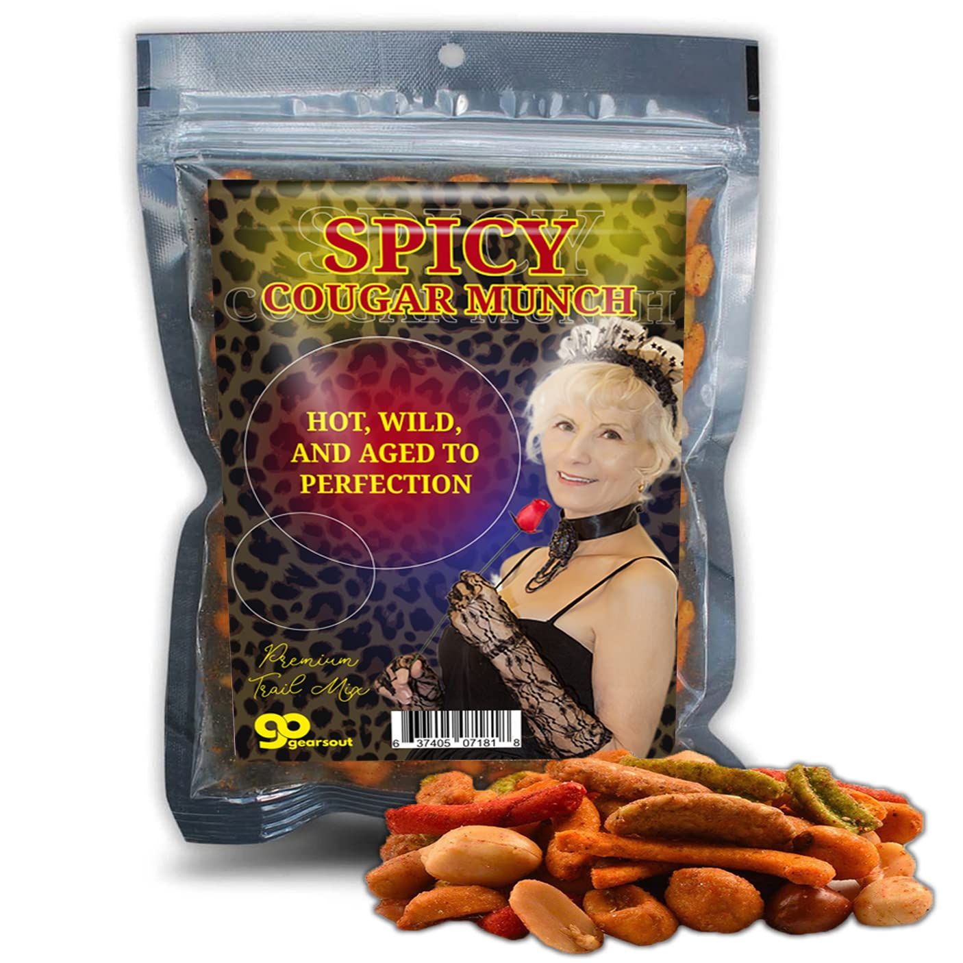 Spicy Cougar Munch Trail Mix - Funny Hot Granny Design - Edible Gifts for Men - Spicy Mix, Made in the USA