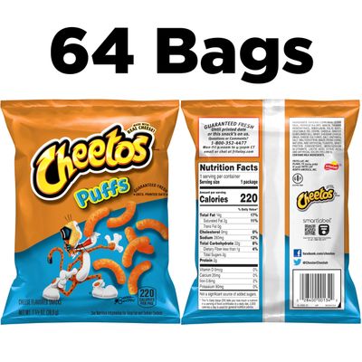 Cheetos Cheese Flavored Snacks, Puffs, 1.375 Ounce (Pack of 64)