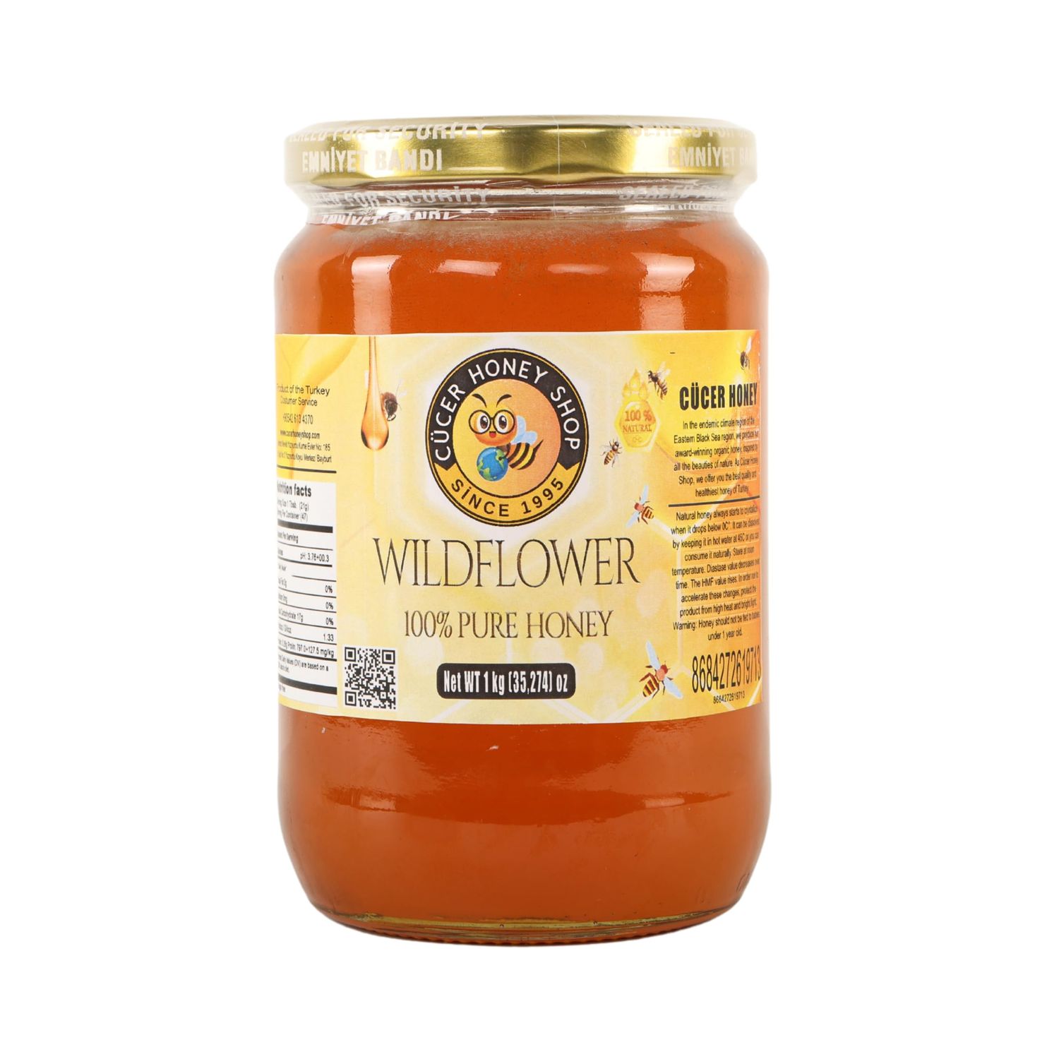 Cucer Honey Shop Wildflower Raw Honey Turkish 100% Pure Organic Honey for Snacks Natural Honey Jar 35,274 oz (2.20)