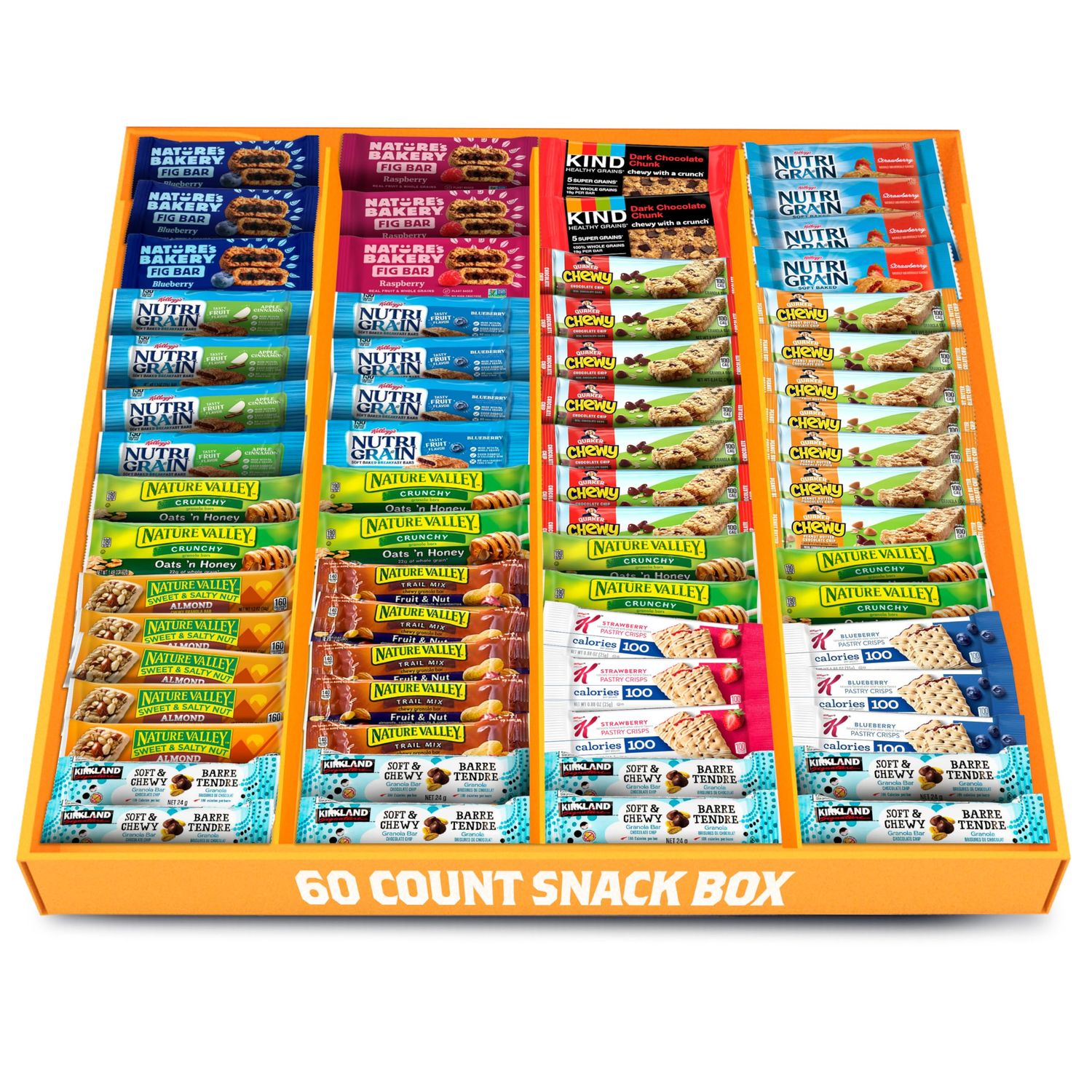 Granola Bars Bulk Variety Pack - Healthy Granola Bars Variety Snack Box for Office Snacks &amp; Healthy Breakfast Bars - Snacks Variety Pack for Adults and Kids - Granola Bars Bulk (60 Count)