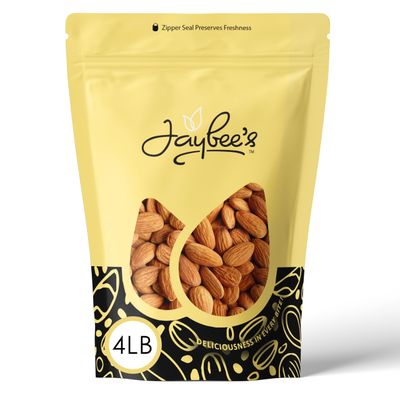 Raw Almonds 4 Pound  Natural Whole Almond  Premium Quality, Fresh &amp; Crunchy  Healthy Snack, Gluten-Free  Ideal for Baking, Cooking, and Snacking  Make Almond Butter, Almond Milk  Jaybee&#39;s Nuts