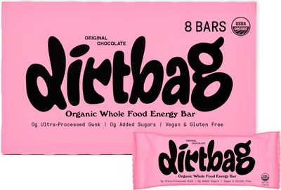 Dirtbag Bar, Organic Whole Food Energy Bar, Original Chocolate, 8 Pack, Dates, Oats, Nuts, Chocolate, NO Ultra-Processed Gunk, NO Added Sugars, Vegan, Gluten Free, Energy for Everyday Endurance