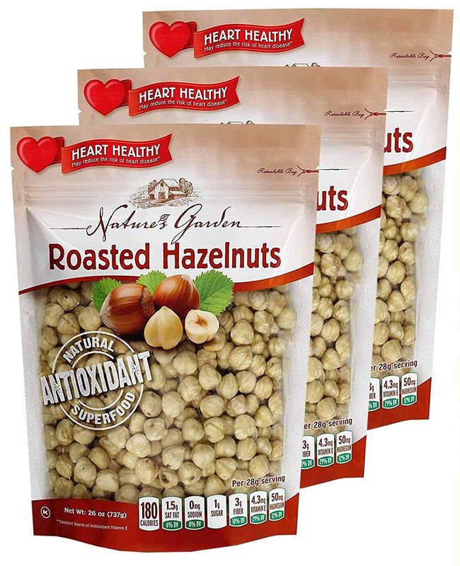 Natures Garden Roasted Hazelnuts - Whole Roasted Hazelnuts, Raw Bulk Hazelnuts, High Fiber, Kosher Certified, Cholesterol Free, Hazelnuts For Baking, Healthy Snack - Bulk 26 Oz Bag (Pack of 3)