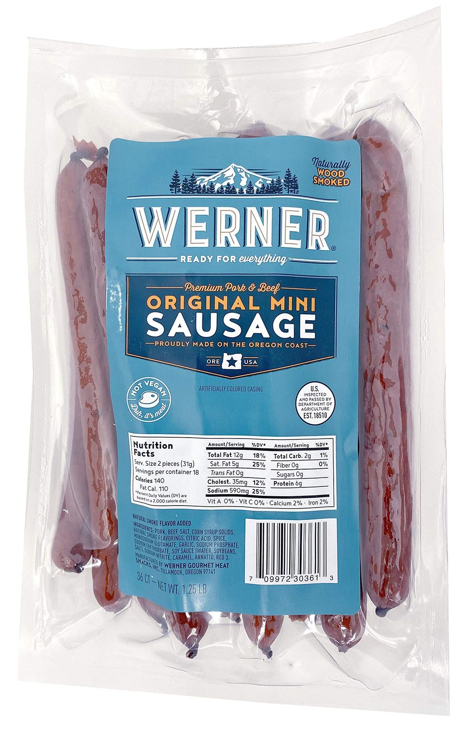 Werner Mini Sausage Sticks Pack of 36 - Bulk Meat Sticks 6 Sausage Sticks - Made in the USA