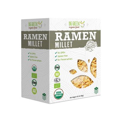 Big Green Organic Food- Organic Millet Ramen, Gluten-Free, Lectin-Free, Non-GMO, Vegan, Wheat and Rice Alternative (2.11 Ounce (5 Pieces))