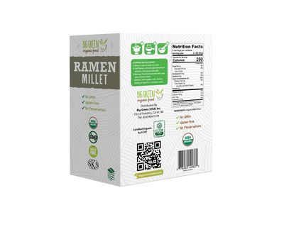 Big Green Organic Food- Organic Millet Ramen, Gluten-Free, Lectin-Free, Non-GMO, Vegan, Wheat and Rice Alternative (2.11 Ounce (5 Pieces))