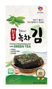 KFISH Certified Premium Roasted Seaweed (Laver) Snack with Green Tea, Pack of 16, Product of Republic of KOREA