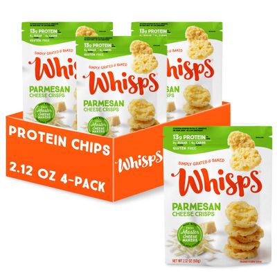 Whisps Cheese Crisps Parmesan Cheese  Protein Chips  Healthy Snacks  Protein Snacks, Gluten Free, High Protein, Low Carb Keto Food (2.12 Oz, 4 Pack)
