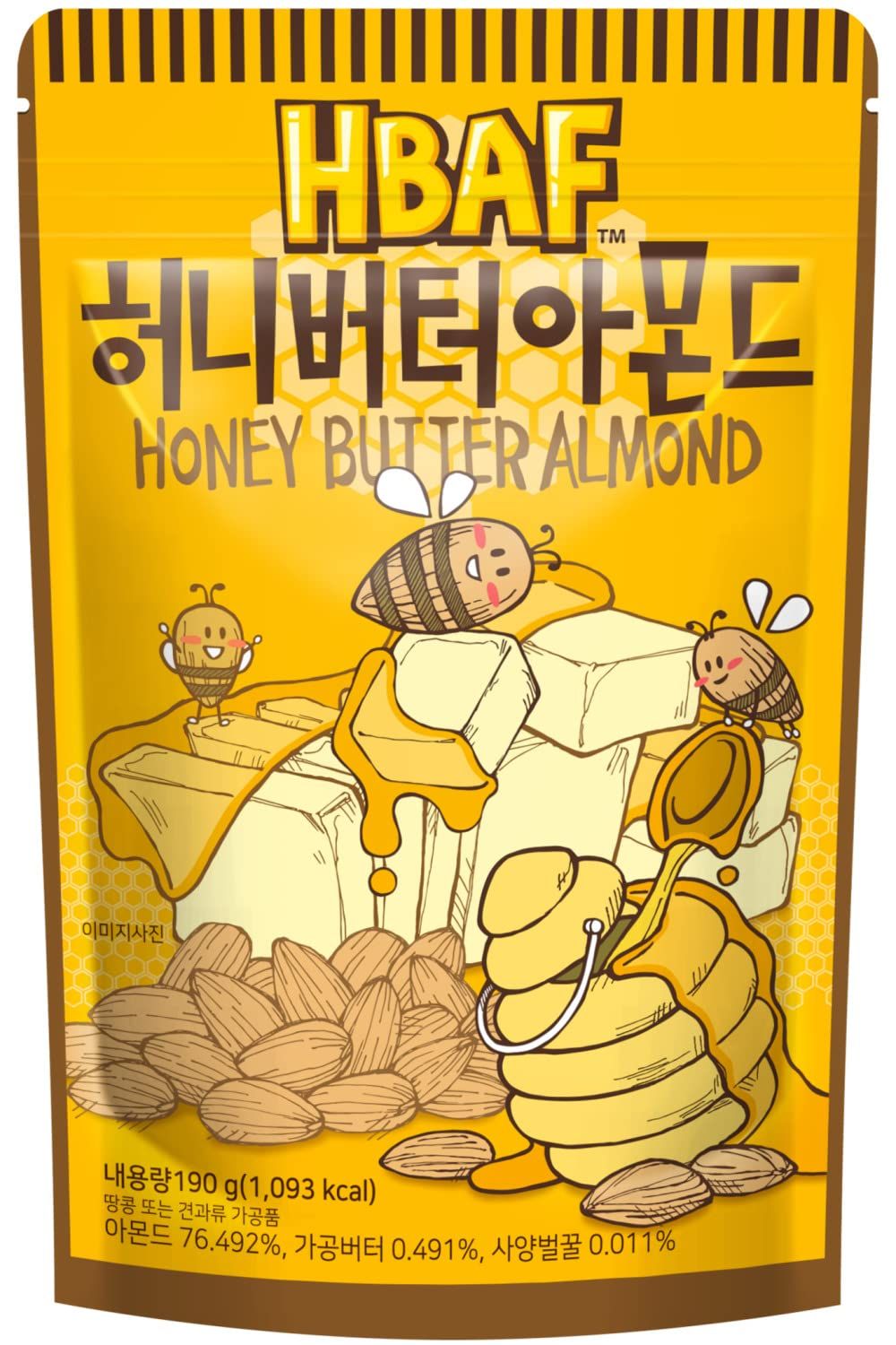HBAF Official Gilim Korean Honey Butter Seasoned Almonds Nut Snack  Gluten Free  Kids After-School, Work, Trip, Camping, Party Snacks  Pre-Workout Protein Snack  Korean Souvenir (1x190gram)
