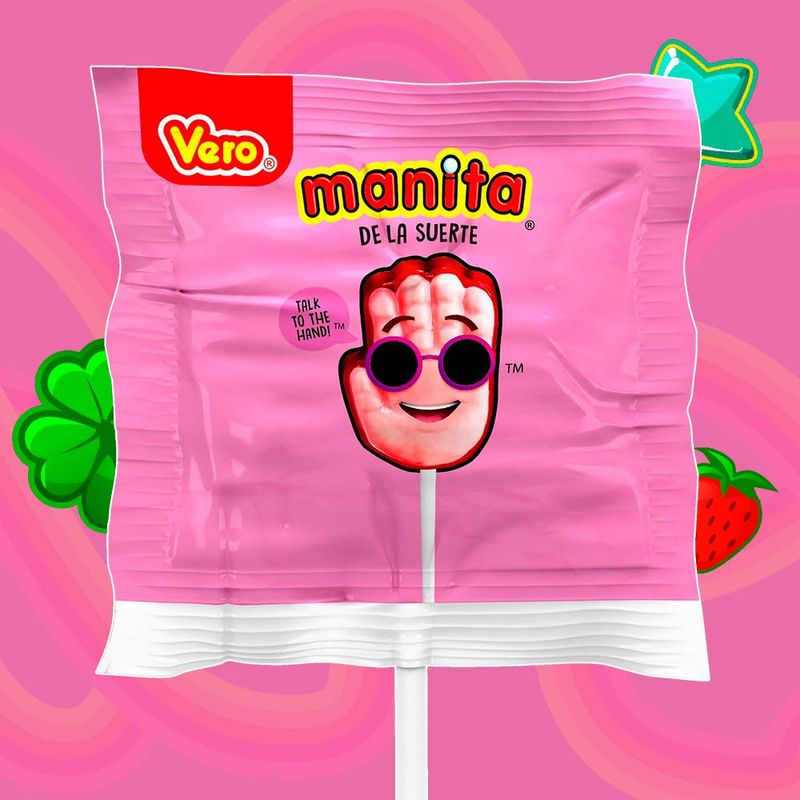 Vero Manita Paletas Strawberry &amp; Cherry Flavored Lollipop (40 Count Bag) - Individually Wrapped Lollipops - Mexican Candy - Paletas Mexicanas Sabor Fresa