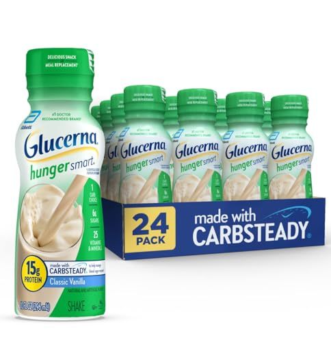 Glucerna Hunger Smart Shake, Diabetic Drink to Support Blood Sugar Management, 15g Protein, 180 Calories, Classic Vanilla, 10-fl-oz Bottle, 24 Count
