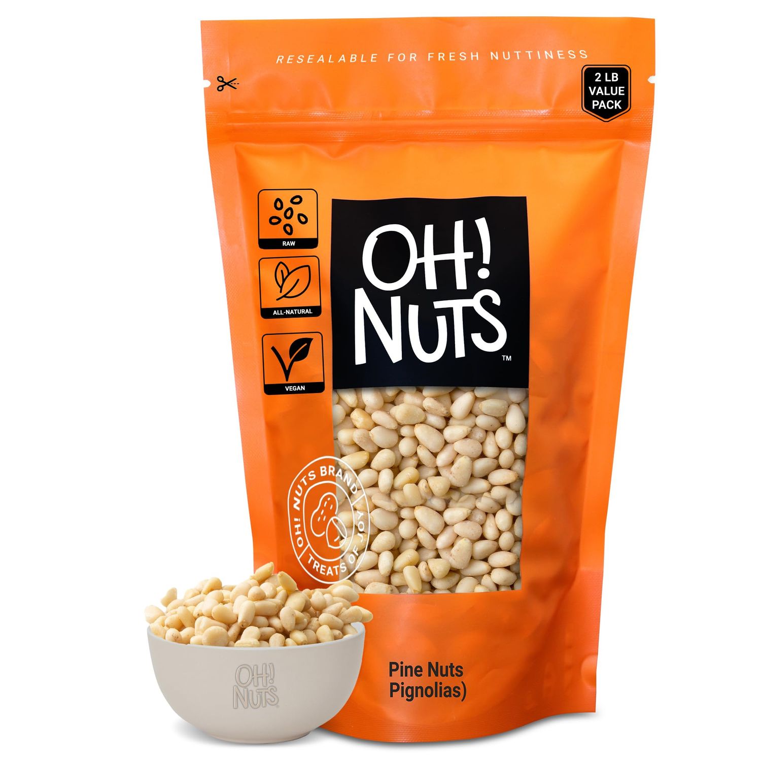 Pine Nuts  Raw - 100% Natural  2 lb  Pignoli Packed with Protein  Packed in New York Zip-Seal Bag for Exceptional Freshness by Oh Nuts