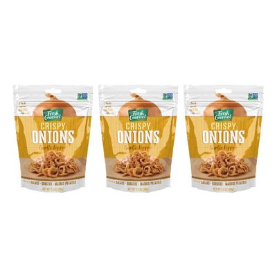 Fresh Gourmet Garlic Pepper Crispy Onions  Low Carb  Crunchy Snack and Salad Topper 3.5 Ounce (Pack of 3)