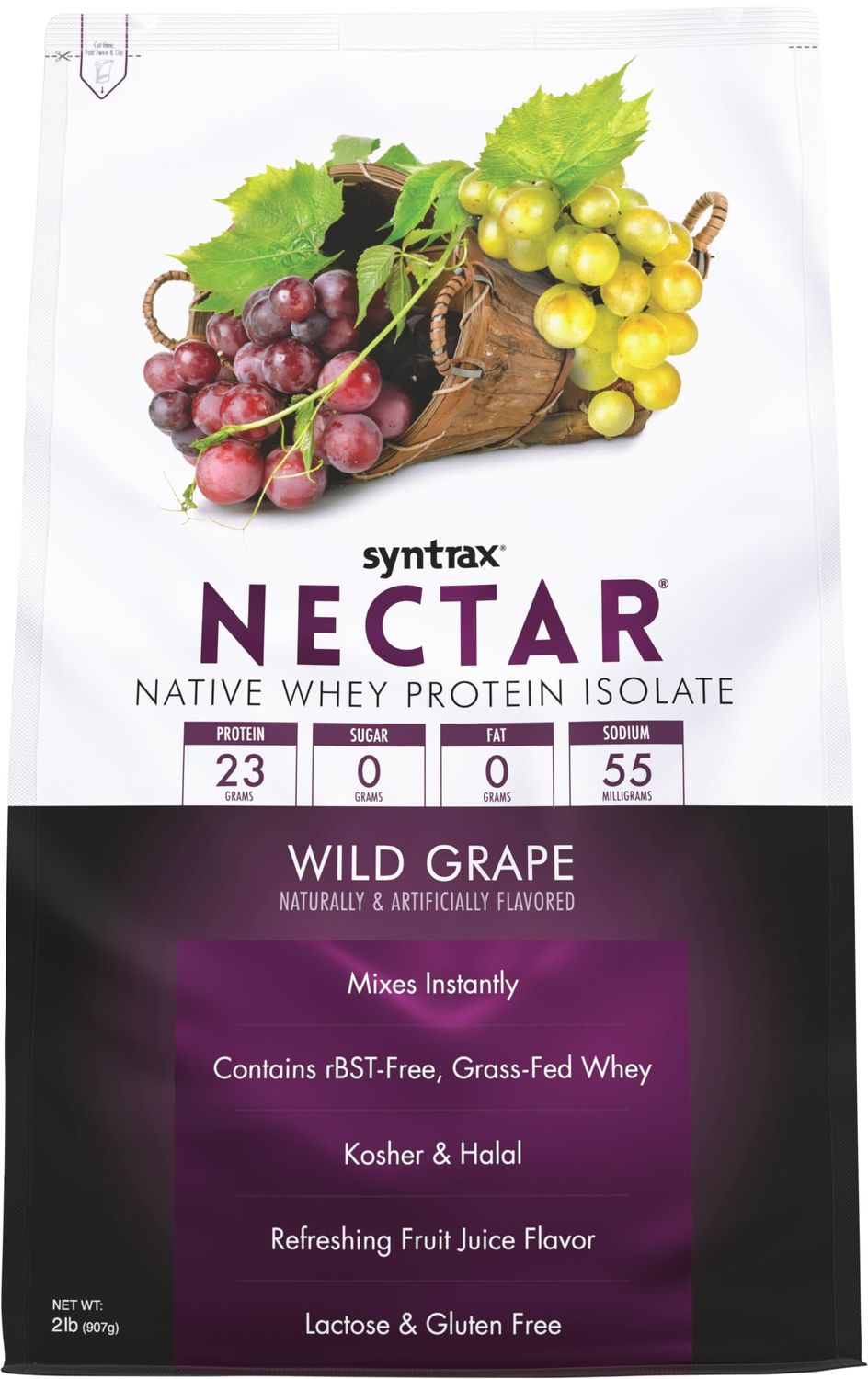 Syntrax Nutrition Nectar, 100% Whey Isolate Protein Powder, Refreshing Fruit Juice Flavor, Wild Grape, 2 lbs