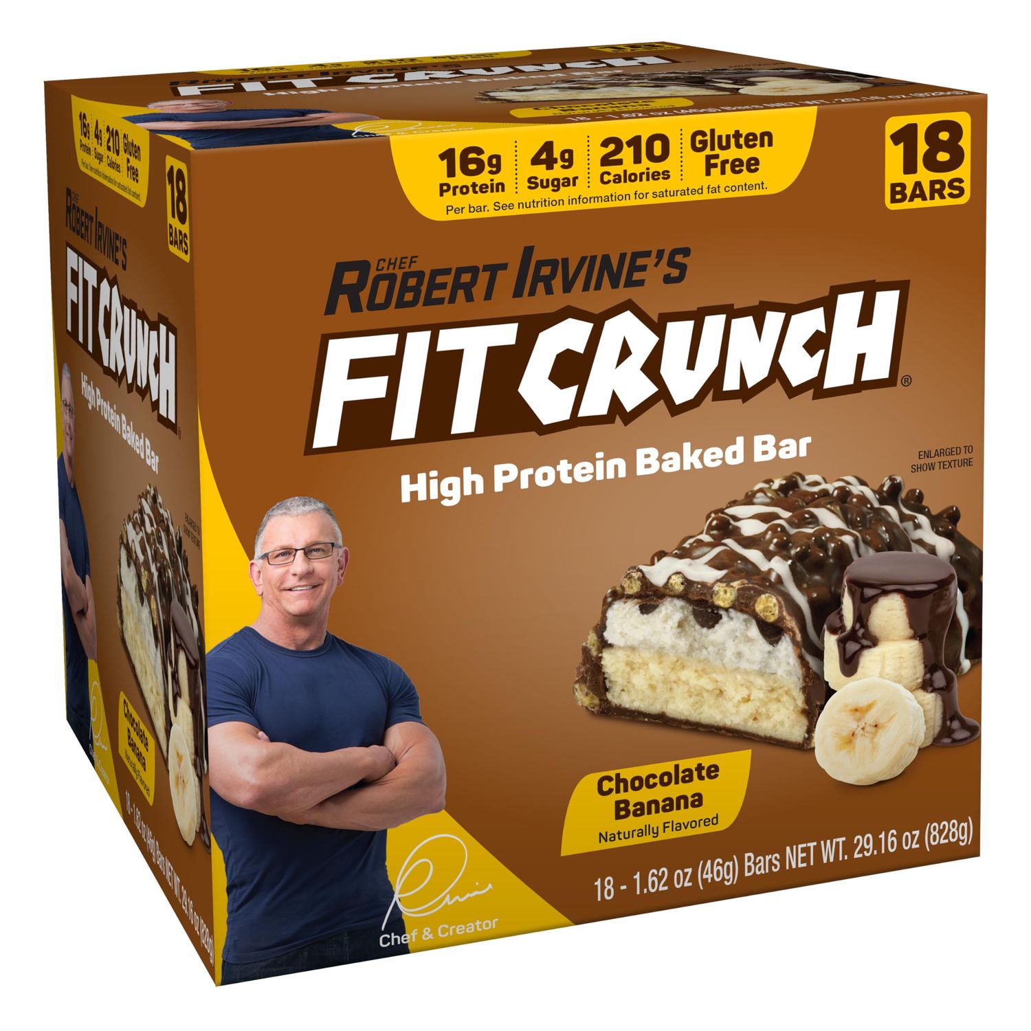 FITCRUNCH Snack Size Protein Bars, 6-Layer Baked Bar, 4g of Sugar, Gluten Free &amp; Soft Cake Core (18 Bars, Chocolate Banana)