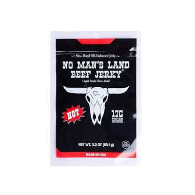 No Mans Land Beef Jerky - Low Calorie, Low Carb, High Protein Beef Snack - Flavor HOT 3oz (Pack of 1)