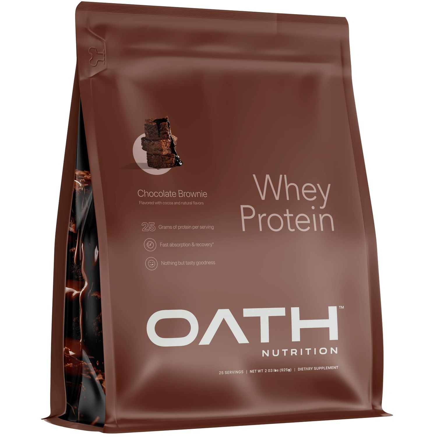 OATH NUTRITION Whey Protein Powder, Chocolate Brownie, 25 Grams of Protein and Only 1 Gram of Sugar per Serving, 2 lbs, 25 Servings