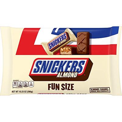 SNICKERS Almond Milk Chocolate Candy Bars, Fun Size, Halloween Candy, 10.23oz Bag