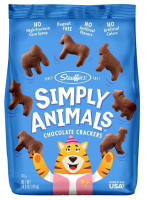 STAUFFERS Simply Animals Chocolate Crackers - 14.5oz Bag - Animal-Shaped Snacks with No High Fructose Corn Syrup, Artificial Flavors or Colors