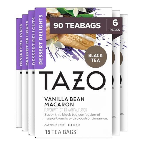 TAZO Dessert Delights Vanilla Bean Macaron Tea Bags, Sugar Free and Zero Calories, 90 Total Tea Bags (15ct - Pack of 6)
