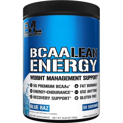 EVL BCAA Lean Energy Powder - Pre Workout Green Tea Fat Burner Support with BCAAs Amino Acids and Clean Energizers - Post Workout Recovery Drink for Lean Muscle Recovery - Blue Raz