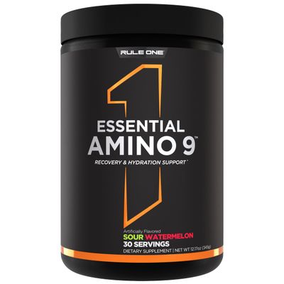 Rule 1 Essential Amino 9 - Recovery &amp; Hydration Support with 7.5g of Essential Amino Acids  Electrolytes (30 Servings, Sour Watermelon)