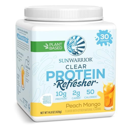 Sunwarrior Clear Protein Powder Plant-Based Water Mix, Vegan and Refreshing Hydration Supplement  10g Per Serving Peach Mango Flavored  420g Tub 30 Servings