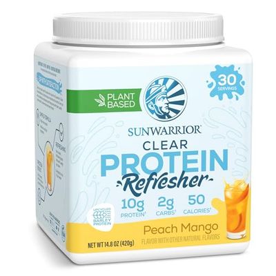 Sunwarrior Clear Protein Powder Plant-Based Water Mix, Vegan and Refreshing Hydration Supplement  10g Per Serving Peach Mango Flavored  420g Tub 30 Servings