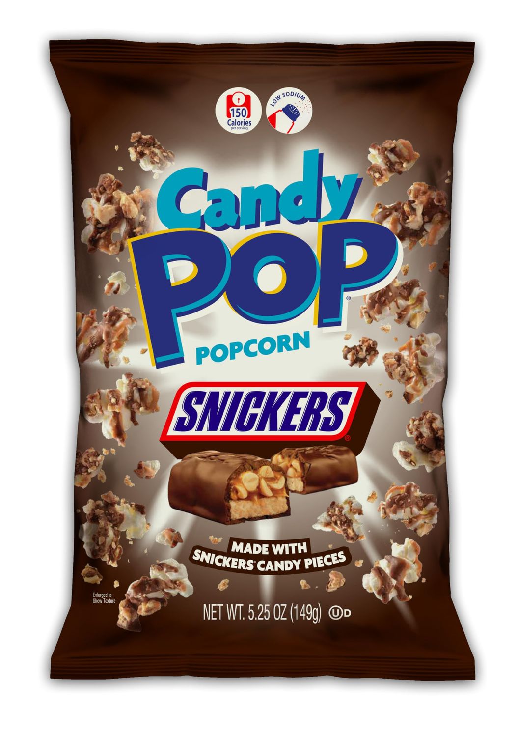 CANDY POP Snickers Candy Coated Popcorn (5.25oz bags) Made with Real Snickers Candy Pieces - Pack of 6