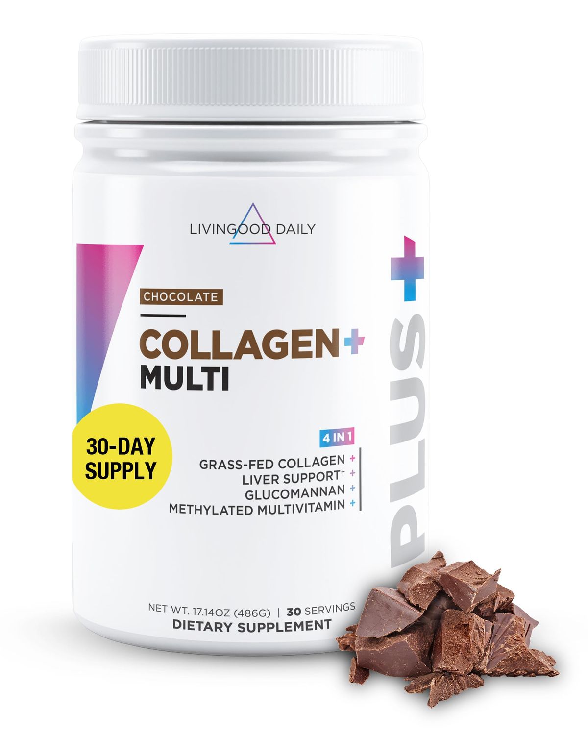 Livingood Daily Collagen Powder for Women &amp; Men (Chocolate) - Grass-Fed Hydrolyzed Collagen Peptides, Protein &amp; Multivitamins for Healthy Hair, Skin &amp; Nails - Keto &amp; Paleo, Gluten Free - 30 Servings
