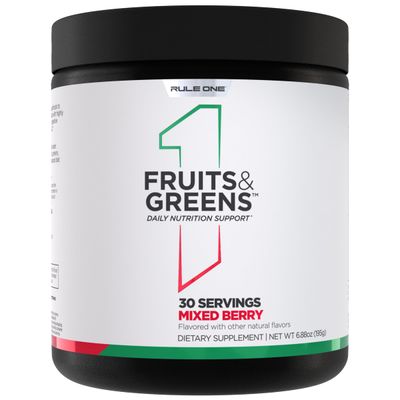 Rule 1 Fruits &amp; Greens Powder - 40 Active Ingredients Including 4g Fruit &amp; Vegetable Concentrates  2g Prebiotic Fiber for Daily Wellness (30 Servings, Mixed Berry)
