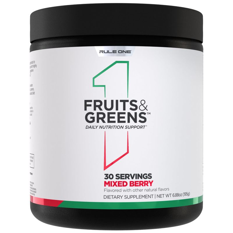 Rule 1 Fruits &amp; Greens Powder - 40 Active Ingredients Including 4g Fruit &amp; Vegetable Concentrates  2g Prebiotic Fiber for Daily Wellness (30 Servings, Mixed Berry)