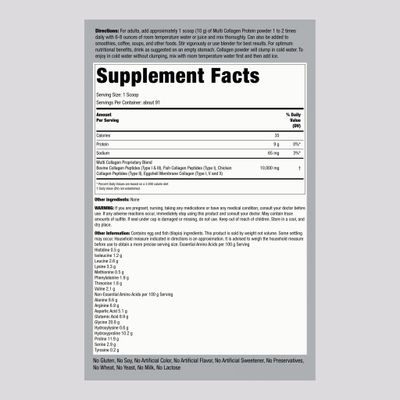 Piping Rock Multi Collagen Protein Powder  32oz  Supplement for Women and Men  Types I, II, III, V, X  Unflavored  Non-GMO, Gluten Free