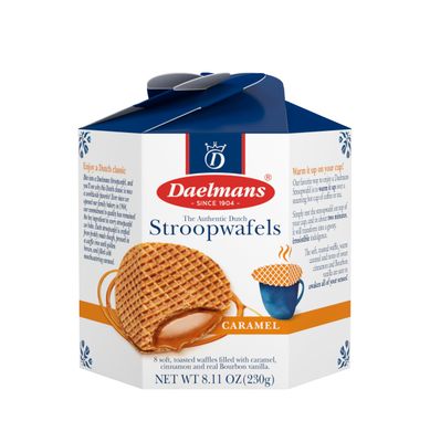 Daelmans Caramel Stroopwafels - Waffle Cookies, Sweet Snack for Coffee &amp; Tea, Authentic Soft Toasted Dutch Waffles, Cinnamon, Bourbon Vanilla, Certified Kosher Dairy - 8.11 oz (Pack of 1)
