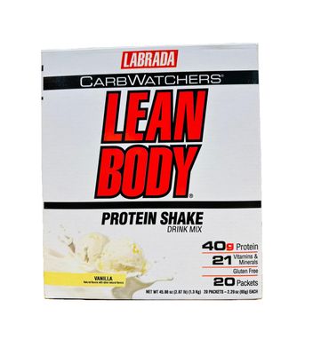 Lean Body Carb Watchers, All-In-One Vanilla Meal Replacement Shake. 40g Protein Whey Blend, 8g Healthy Fats &amp; Fiber, 22 Vitamins and Minerals , No Artificial Colors, Gluten Free,(20 Packets)