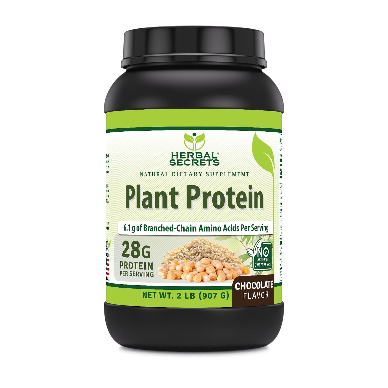 Herbal Secrets Plant Protein 2 Lb Powder  28 Grams Protein per Serving  6.1 Grams BCAA  Vegan Supplement  23 Servings  Made in USA (2 Lb, Chocolate)
