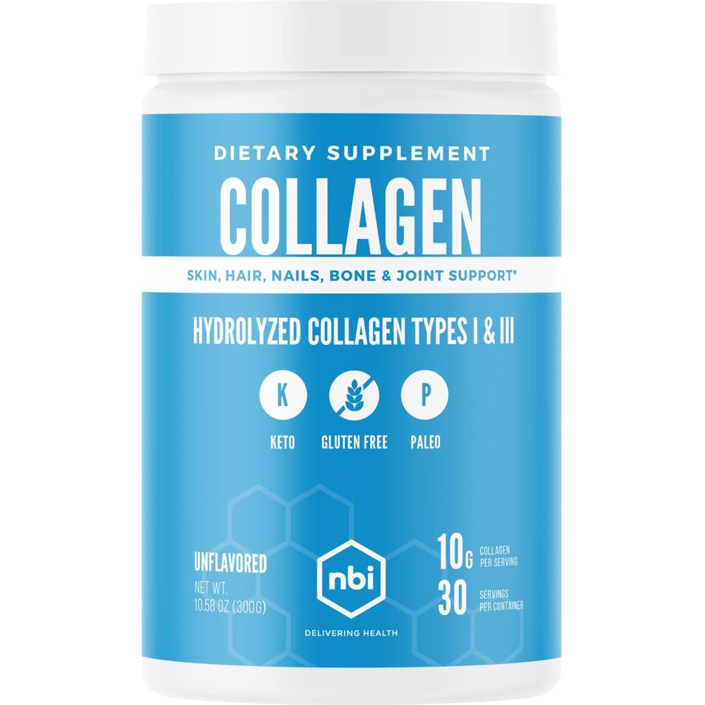 NBI Non-GMO, Grass Fed, Unflavored, Collagen Protein Powder, Paleo- and Keto Friendly, Type I and III Hydrolyzed Collagen, Amino Acids Supplement, Pasture Raised, Dairy Free, Soy Free, Gluten Free