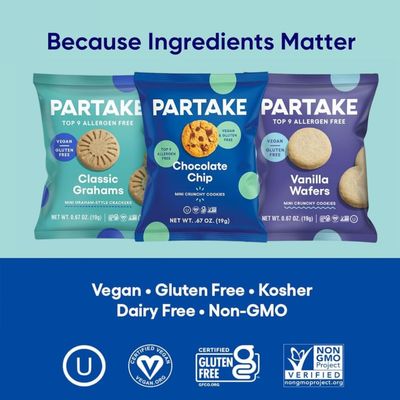 Gluten Free Variety Pack by Partake  10 Classic Graham Cracker Snack Packs, 10 Vanilla Wafers Snack Packs &amp; 10 Soft Chocolate Chip Cookie Snack Packs  Safe School Snack for Kids - 30 pack