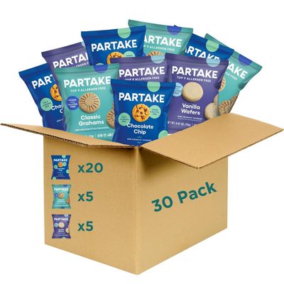 Gluten Free Variety Pack by Partake  10 Classic Graham Cracker Snack Packs, 10 Vanilla Wafers Snack Packs &amp; 10 Soft Chocolate Chip Cookie Snack Packs  Safe School Snack for Kids - 30 pack