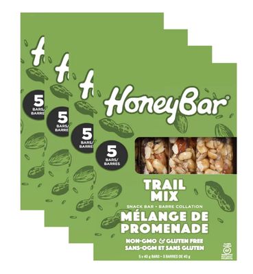 HoneyBar Snack Bar  Certified Gluten Free  Non-GMO  Vegetarian (Trail Mix, Pack of 20 Bars)