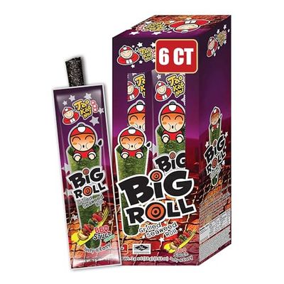 Big Roll Grilled Seaweed Snacks by Tao Kae Noi, BBQ Flavor Grilled Seaweed Rolls, Healthy Nori Sheet Rolls for Kids and Adults, Nori Snacks, 6 pack, 3g Bags