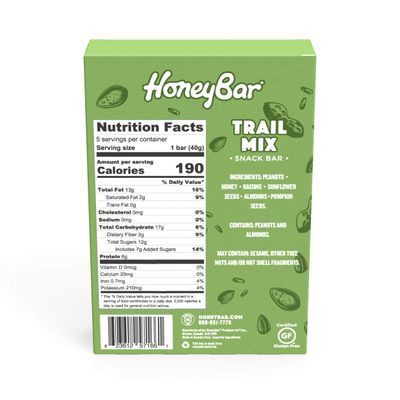 HoneyBar Snack Bar  Certified Gluten Free  Non-GMO  Vegetarian (Trail Mix, Pack of 20 Bars)
