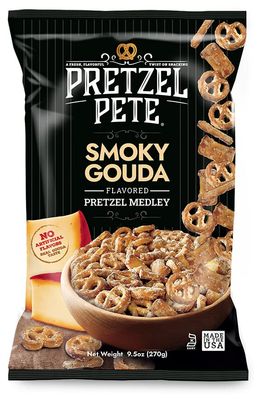 Pretzel Pete Smoky Gouda Pretzel Medley Seasoned Pretzel Medley, Nut-Free and Sesame-Free Snack, Small Batch, Bold Flavor (9.5oz, Pack of 3)