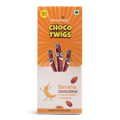 Choco Twigs - Almond Butter Sticks  Chocolate Banana Flavor - Made with Real Almonds  Pocket Friendly Travel Pack Healthy Snack for Kids &amp; Adults  15 sticks per pack.