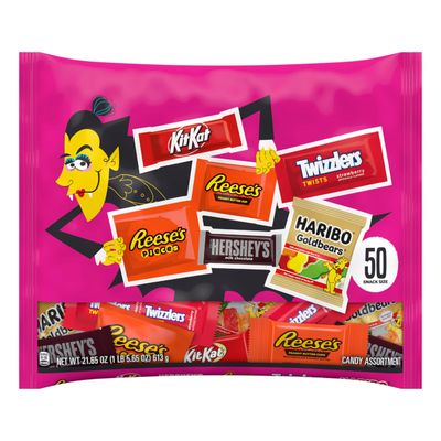 Hershey Assorted Flavored Snack Size, Halloween Candy Bag, 21.65 oz (50 Pieces)